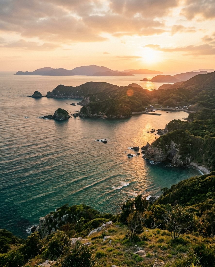 夕陽が沈む長崎・五島列島（上五島）の海